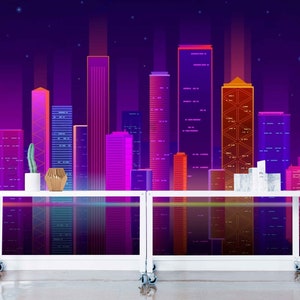 Cyberpunk Neon City Wallpaper Mural: Urban Design, Non-Woven or Vinyl