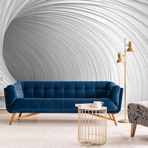 3D Twisted Tunnel Wall Mural – Minimalist White Folded Design Wallpaper – Modern Peel and Stick or Textured Wall for Living Room or Bedroom