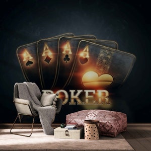 3D Murals Poker Art Wallpaper, Custom Office Art, Cards wallpaper Mural, Peel and Stick Wall paper, Poker Game Room Decor, Removable Mural