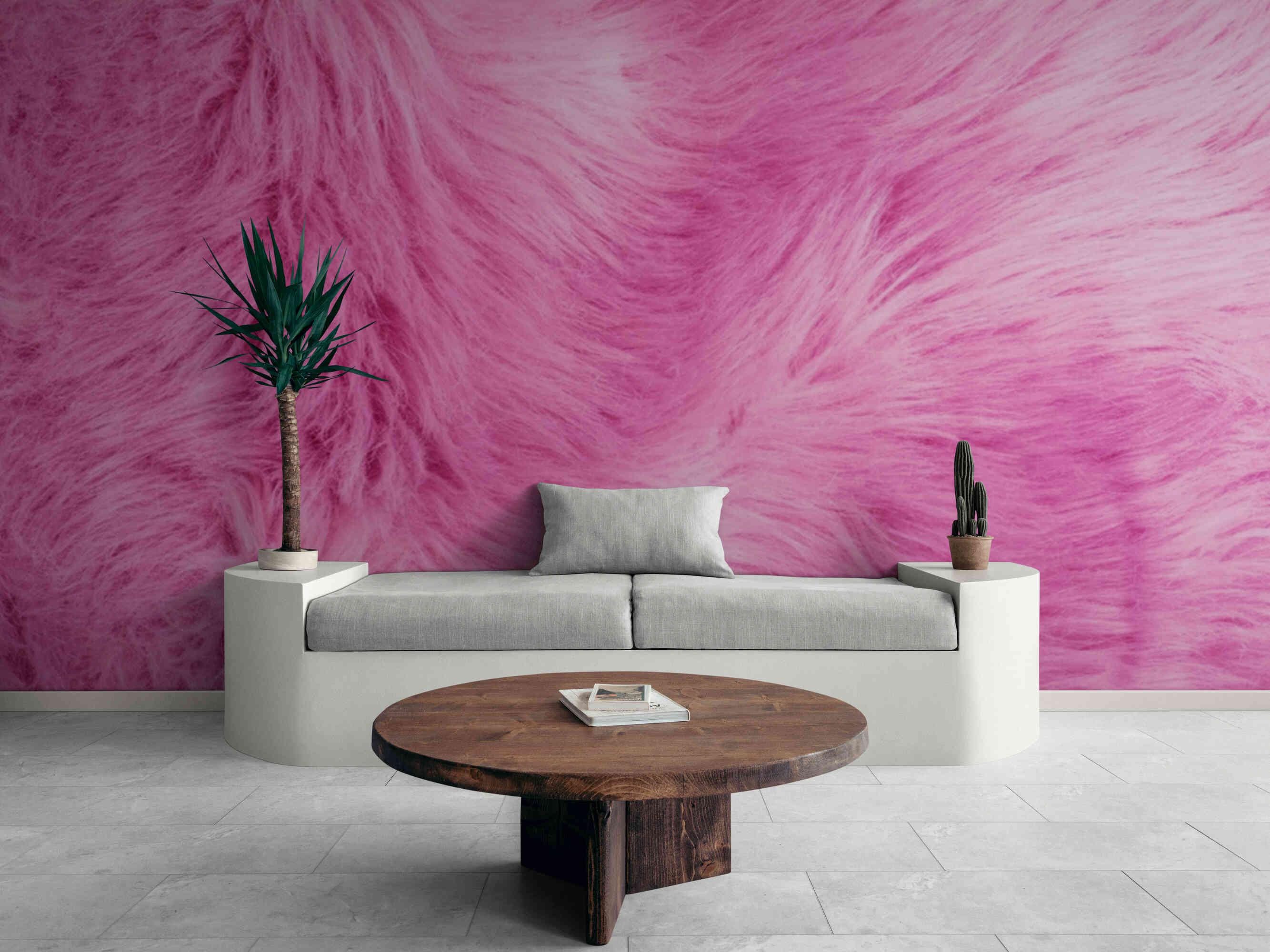 Pink Faux Fur Texture Wall Mural: Peel and Stick Wallpaper  display picture 1