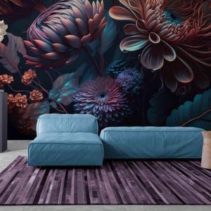 Dark Floral Wallpaper Mural: Moody Botanical Peel and Stick