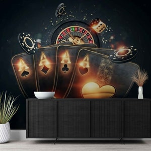 3D Casino Poker Wallpaper Mural – Custom Peel and Stick Gambling Wall Art for Game Rooms, Man Caves, or Bars – Stylish Poker Scene Decor