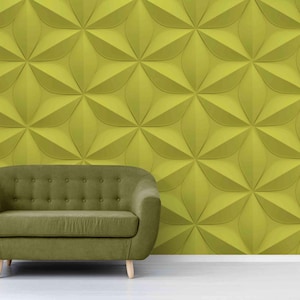 3D Green Geometric Wallpaper: Modern Floral Peel and Stick Wall Mural