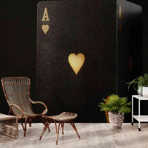 Luxury Ace of Hearts Wall Mural – Black & Gold Playing Card Wallpaper for Game Room, Casino Decor, or Modern Accent Wall – Peel and Stick