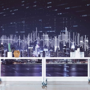 Cityscape 3D Wallpaper Mural: Night City Business Wall Art