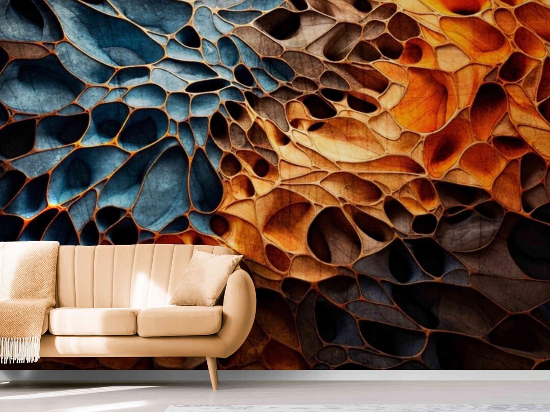 Abstract 3D Wall Mural: Blue Amber Peel and Stick Wallpaper - Etsy