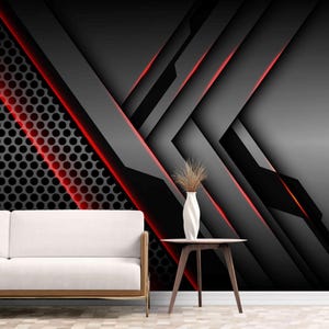 Red and Black Cyber Mesh Wallpaper – Futuristic Mural, Peel & Stick or Classic Modern Tech Wallpaper for Home, Office, or Gaming Room Decor