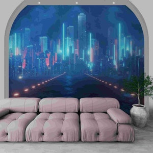 Cyberpunk Graffiti Wallpaper Mural: Neon City, Game Room Decor