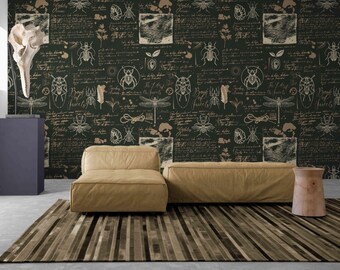 Vintage Insect Wallpaper Mural: Hand-Drawn Botanical Entomology Peel and Stick