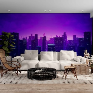 3D Cyberpunk City Wallpaper: Neon Metaverse Mural (Peel and Stick or Traditional)