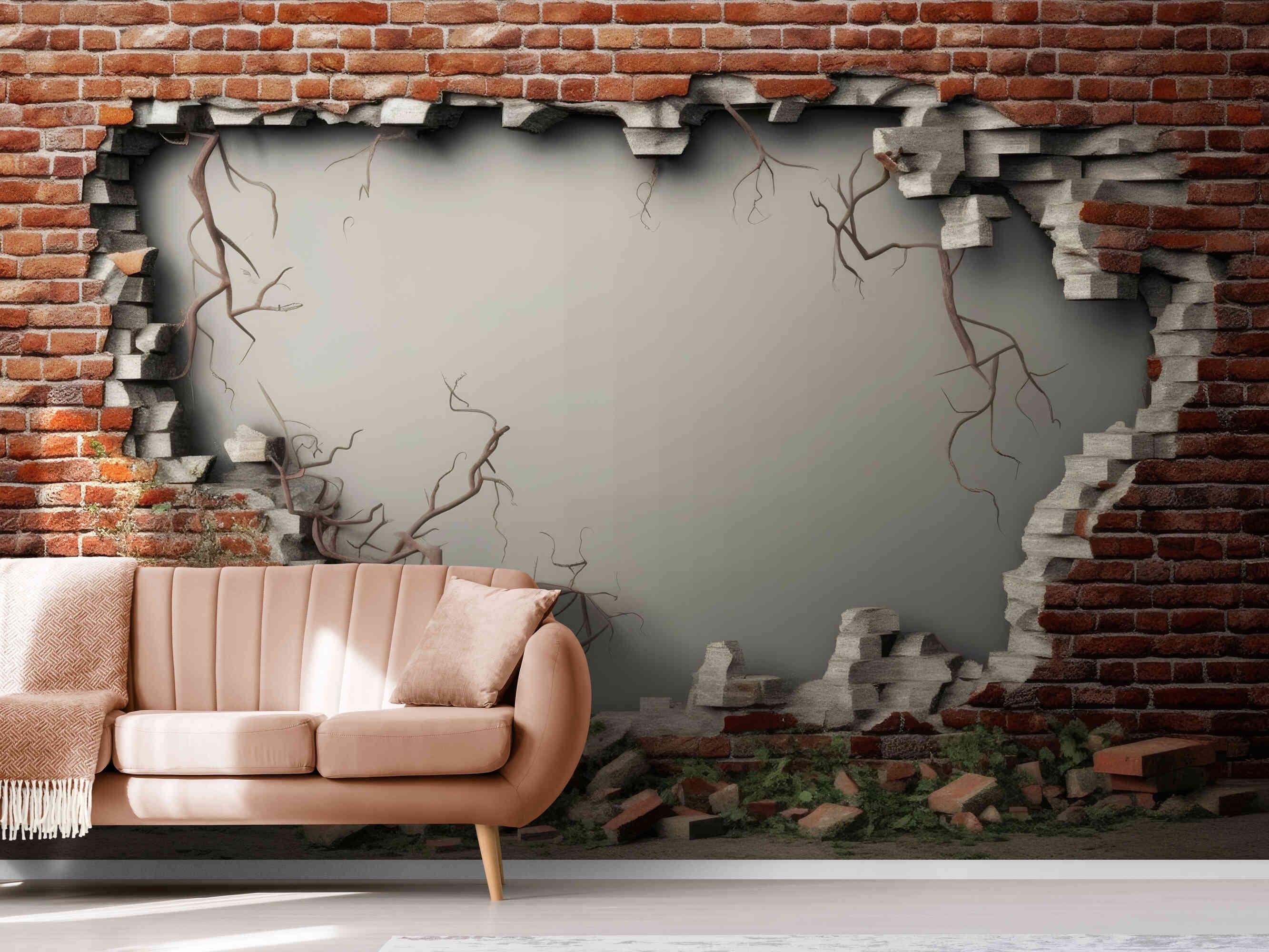 Broken Brick Wall Mural: 3D Modern Accent Decor, Peel and Stick - Etsy