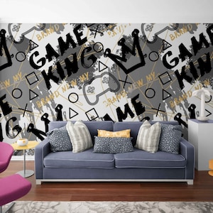 Game King Graffiti Wallpaper: Modern Urban Mural, Peel and Stick