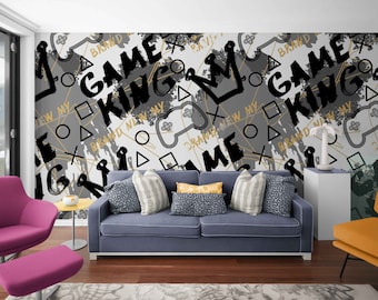 Game King Graffiti Wallpaper: Modern Urban Mural, Peel and Stick