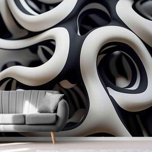 3D Black and White Wallpaper Mural: Modern Art Vinyl Wall Covering