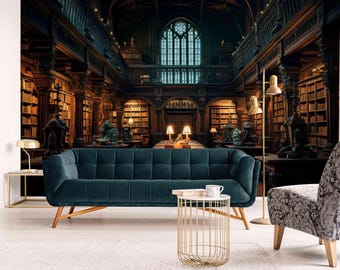 Dark Academia Library Wallpaper Mural: Gothic Book Room Decor