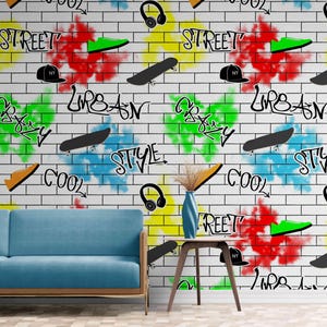 Carta da parati graffiti cool per camere da letto per adolescenti, carta da parati murale staccabile e attaccabile, carta da parati murale graffiti, carta da parati adesiva colorata