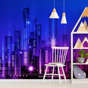 Cyberpunk City Wallpaper Mural: Neon Futuristic Peel and Stick Vinyl