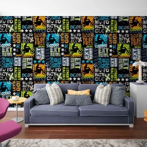 Urban Black Graffiti Wall Mural – Modern Street Art Peel and Stick Self Adhesive Wallpaper – Cool Accent Wall for Boys Bedroom or Teen Room