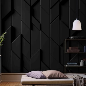 3D Black Geometric Wall Mural – Modern Luxury Matte Wallpaper – Textured Dark Accent Wall – Peel and Stick Self-Adhesive Wall