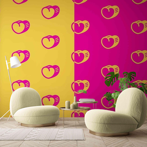 Pink & Yellow Pop Art Heart Wall Mural: Retro Cafe Decor