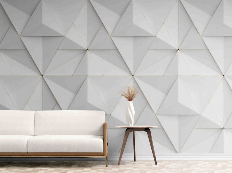 Triangles Mural Art 3d Wallpaper Geometric Wall Decor Etsy