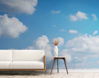 Wallpaper Blue Sky with Clouds Bedroom Wall Decor, Custom Photo Wallpapers Blue Mural WallPaPer Peel Stick Vinyl Wall paper Large Photo Wall