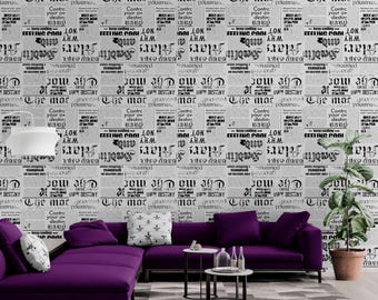 Retro Newspaper Peel and Stick Wall Mural: Newsprint Decor