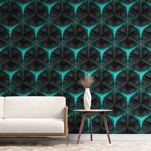 3D Hexagon Game Room Wall Mural – Neon Geometric Peel and Stick Self Adhesive Vinyl Wallpaper – Futuristic Wall Decor for Gaming or Office