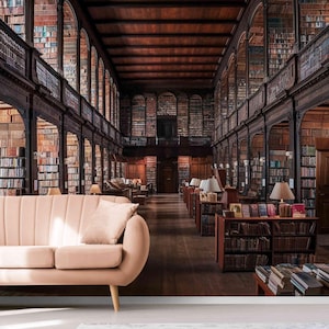 Vintage Library Wallpaper Mural: 3D Book Room Wall Art, Peel and Stick