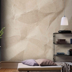 Crumpled Paper Texture Peel and Stick Wallpaper – Minimalist Neutral Wall Mural for Office, Study, or Bedroom, Vintage Aesthetic Removable