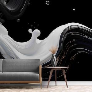 3D Black & White Wallpaper: Modern Accent Wall Art, Peel and Stick or Non-Woven