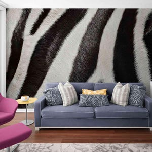 Zebra Fur Peel and Stick Wall Mural – Realistic Black and White Animal Print Wallpaper for Modern Accent Walls, Self-Adhesive Safari Decor