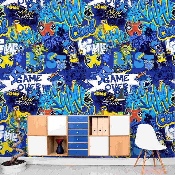 Cartoon Graffiti Game Room Wallpaper: Urban Wall Art