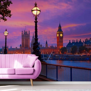 London Cityscape Wall Mural: Big Ben, Westminster Bridge Peel and Stick Wallpaper