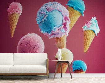 Wallpaper Ice Cream Assortment - Custom Photo Wallpapers Food Wall Art with Colorful Ice cream Decor, Peel n Stick Removable Wallpaper Mural