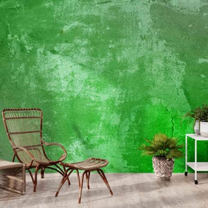 Green Textured Wall Mural – Faux Plaster Concrete Wallpaper for Boho Eco Decor – Minimalist Natural Style Accent Wall – Peel and Stick