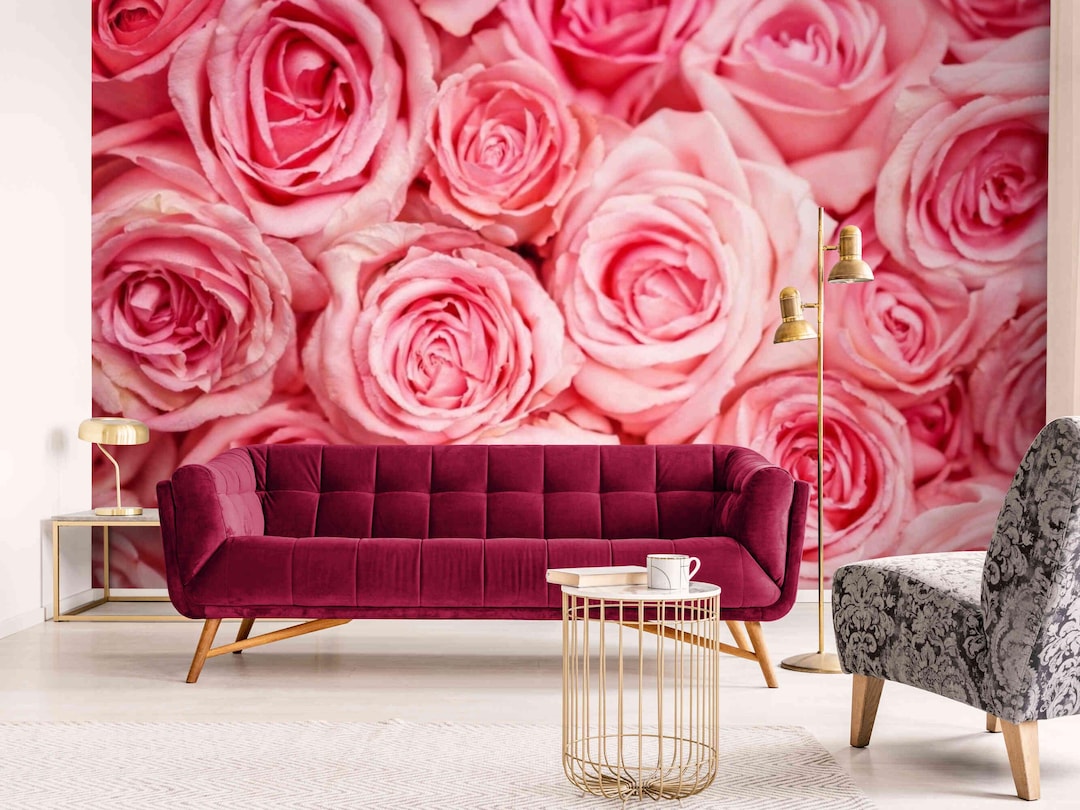 Pink Roses Wall Mural – Romantic Floral Wallpaper for Bedroom, Living ...