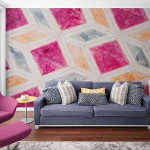 Colorful 3D Geometric Pattern Wall Mural – Modern Abstract Peel and Stick Wallpaper for Living Room, Designer Interior Accent Wall Décor