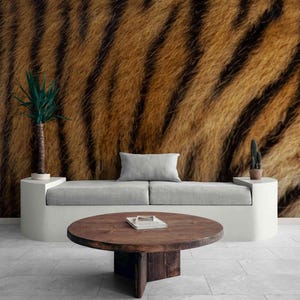 Tiger Fur Texture Wall Mural – Peel and Stick Animal Print Wallpaper for Modern Accent Walls | Realistic Jungle Mural for Living Room