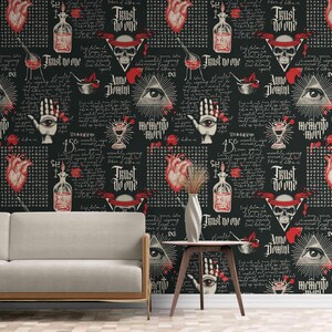 Vintage Occultism Peel-and-Stick Wallpaper: Mystical Esoteric Wall Mural