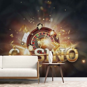 Casino Mural Wallpaper – Peel and Stick Roulette & Cards-Themed Wall Art | Removable Gambling Room Decor for Office, Game Room, or Man Cave