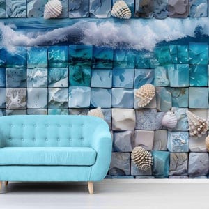 3D Ocean Wave Wall Mural: Coastal Beach Peel and Stick Wallpaper