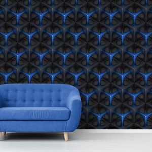 Living Room Space 3D wallpaper wall Mural Black and blue Peel and Stick Removable mural Modern Geometric pattern 3D Wall Art Space-age look