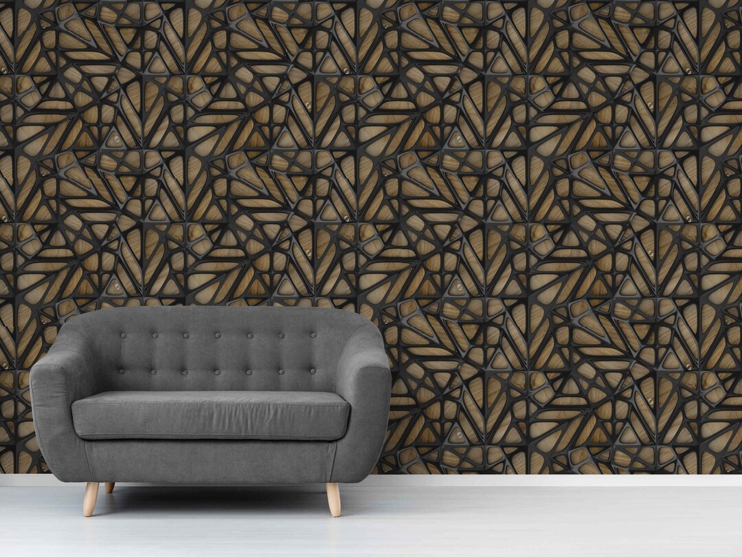 Buy 3D Black Lattice Tiles on Wood Oak Background Digital Printing