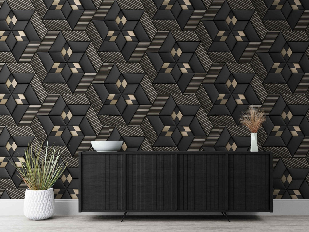Modern 3D Mural Wallpaper Geometry Wall Design Peel and Stick Etsy