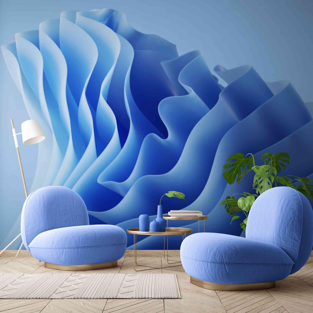 Abstract Blue 3D Wave Wallpaper Mural – Peel and Stick Wall Art - Etsy