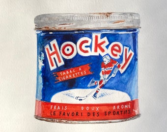 ORIGINAL watercolour - hockey tobacco tin