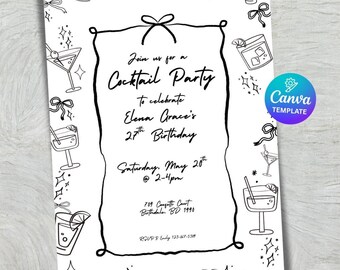 Cocktail Party Invitation, Drinks, Cocktail Invite, Customizable and Editable Template