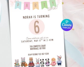 Calico Critter Birthday Invitation: Editable Template (Digital Download, PDF, JPG, PNG)