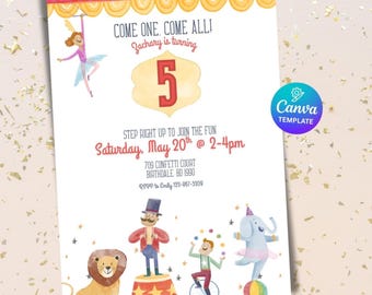 Carnival Birthday Invitation Template: Circus Party, Editable Canva Design